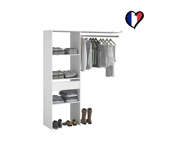 Witte Kledingkast 3 Planken 1 Lade 1 Kledingstang 160x40x180 ELYSEE