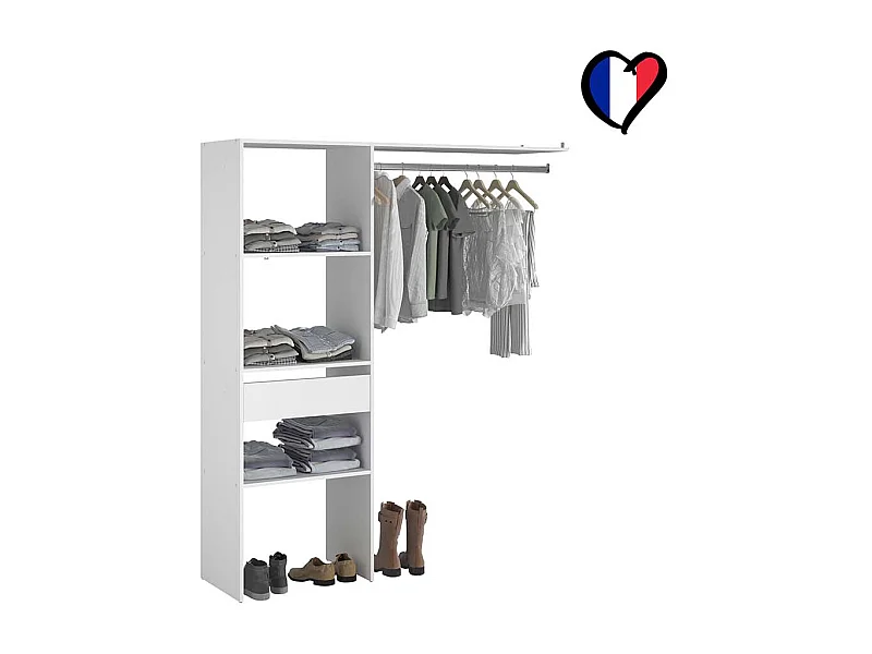 Witte Kledingkast 3 Planken 1 Lade 1 Kledingstang 160x40x180 ELYSEE