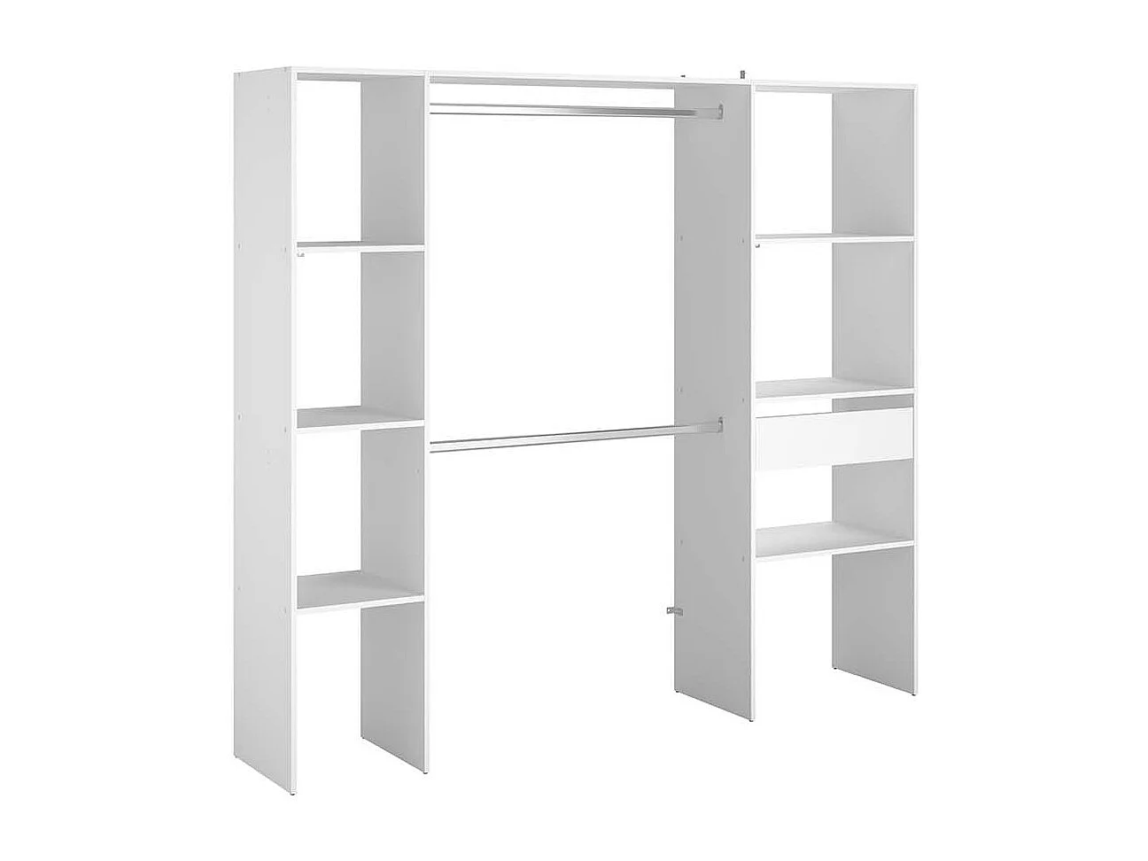 Dressing blanc 6 étagères, 1 tiroir, 2 penderies 198 x 40 x 180 cm ELYSEE
