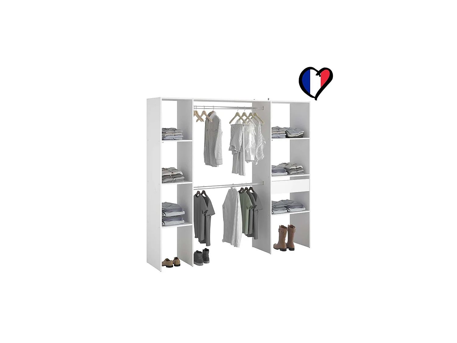 Roupeiro Branco 198x40x180 com Prateleiras, Cabideiros, Gaveta - ELYSEE