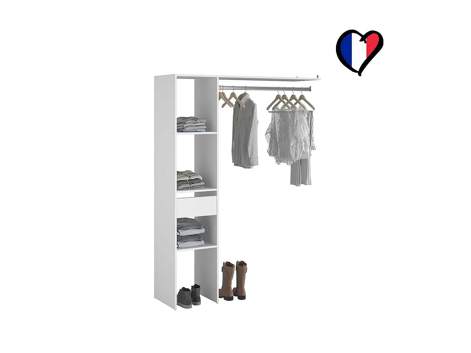 Dressing blanc 3 étagères 1 tiroir penderie 138 x 40 x 180 cm ELYSEE