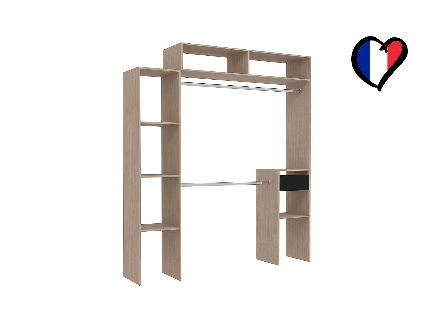 Dressing bois extensible avec 2 penderies, 4 étagères et 1 tiroir ELYSEE