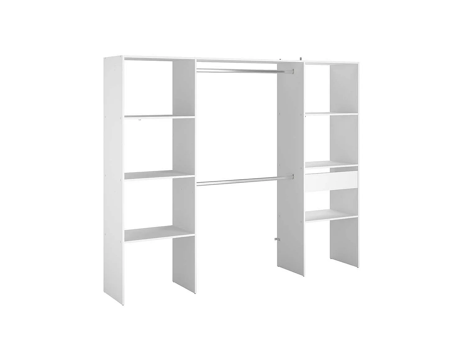 Grote Witte Kledingkast 6 Planken 1 Lade 2 Kledingstangen 220x40x180 ELYSEE