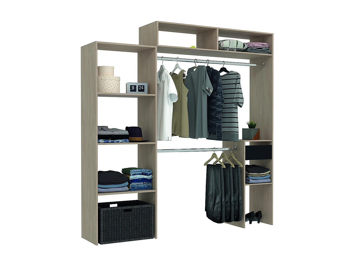 Guarda-roupa extensível de madeira com cabideiro, prateleiras, gavetas ELYSEE - Fabricado em França