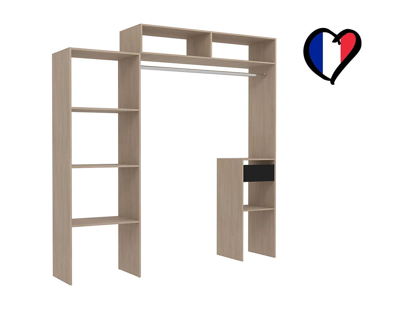 Dressing bois extensible avec penderie, étagères et tiroirs ELYSEE