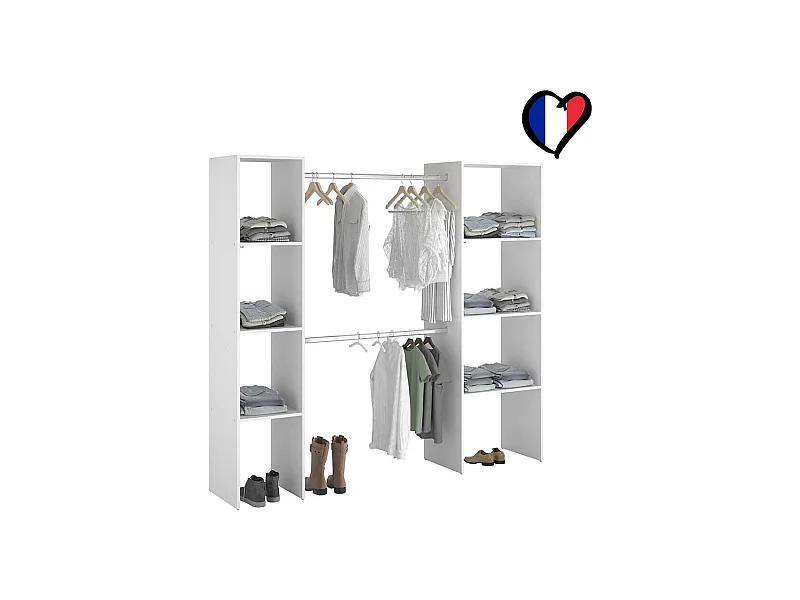 Witte Kledingkast 198x40x180 met Planken en Kledingstangen - ELYSEE