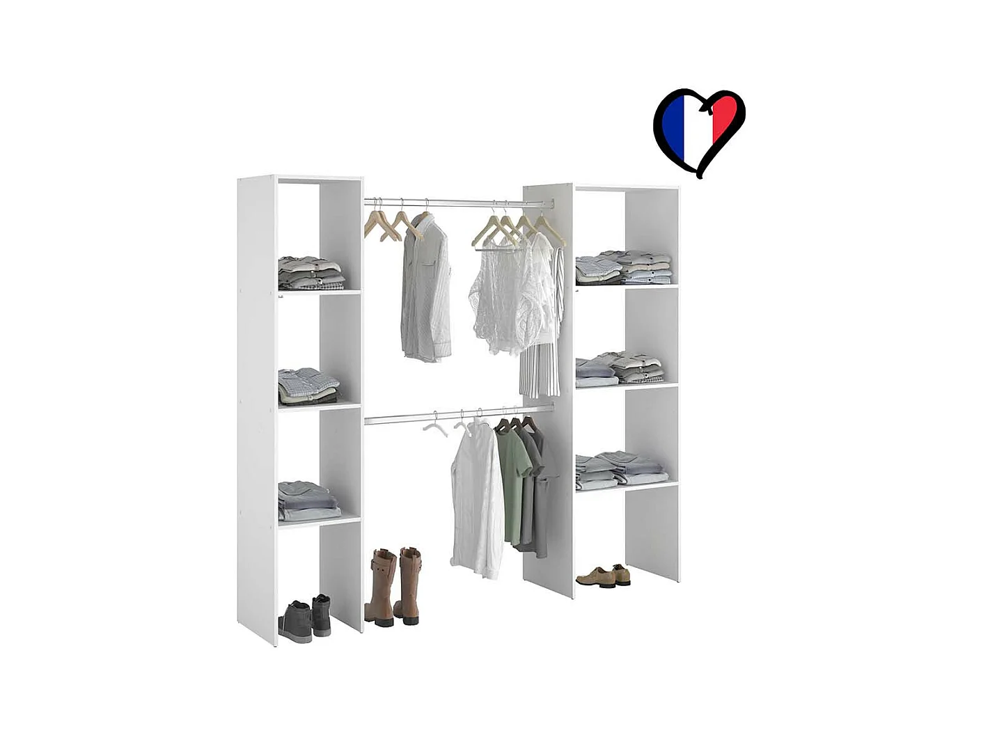 Dressing blanc 6 étagères, 2 penderies 198 x 40 x 180 cm ELYSEE