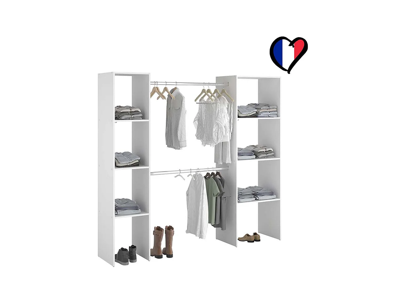 Dressing blanc 6 étagères, 2 penderies 198 x 40 x 180 cm ELYSEE