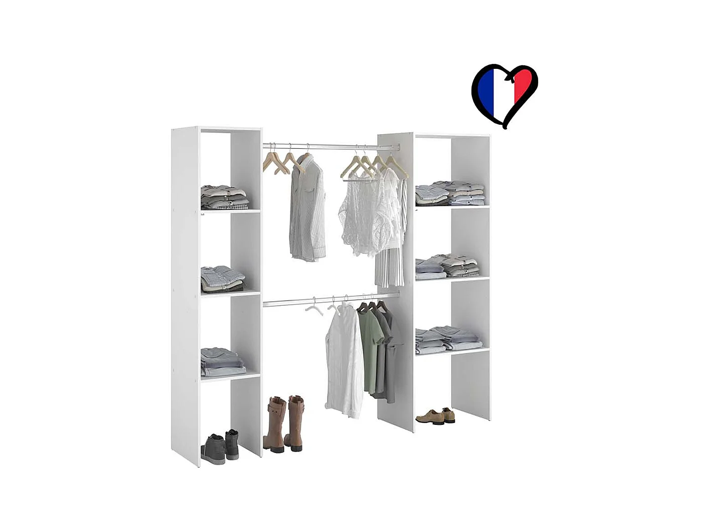 Dressing blanc 6 étagères, 2 penderies 198 x 40 x 180 cm ELYSEE