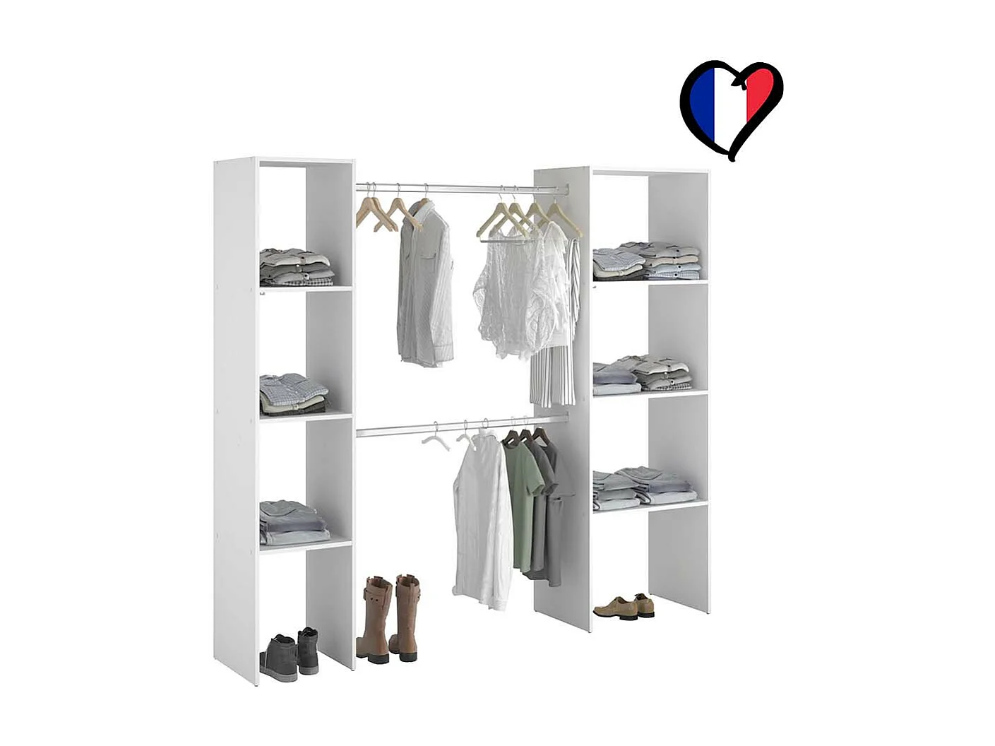 Dressing blanc 6 étagères, 2 penderies 198 x 40 x 180 cm ELYSEE