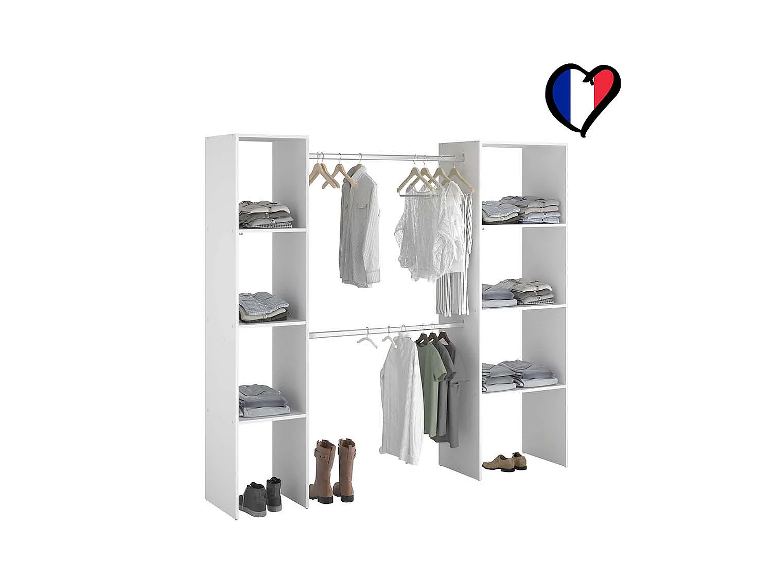 Dressing blanc 6 étagères, 2 penderies 198 x 40 x 180 cm ELYSEE
