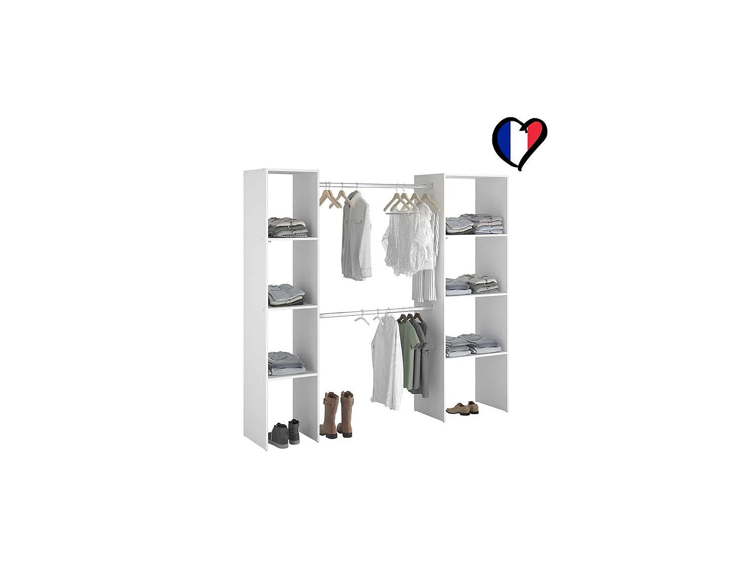 Dressing blanc 6 étagères, 2 penderies 198 x 40 x 180 cm ELYSEE