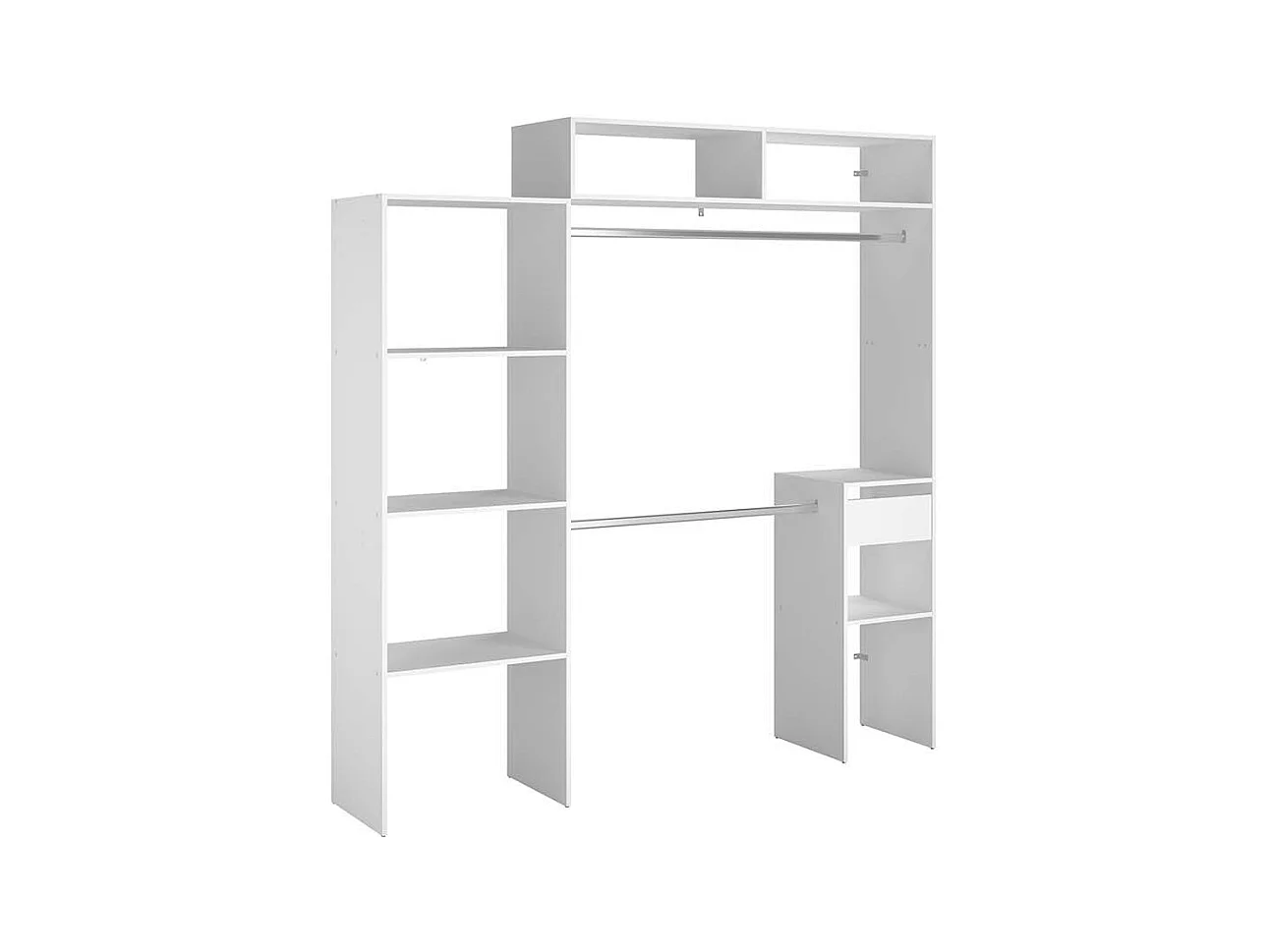 Dressing blanc extensible avec penderie, étagères et tiroirs ELYSEE