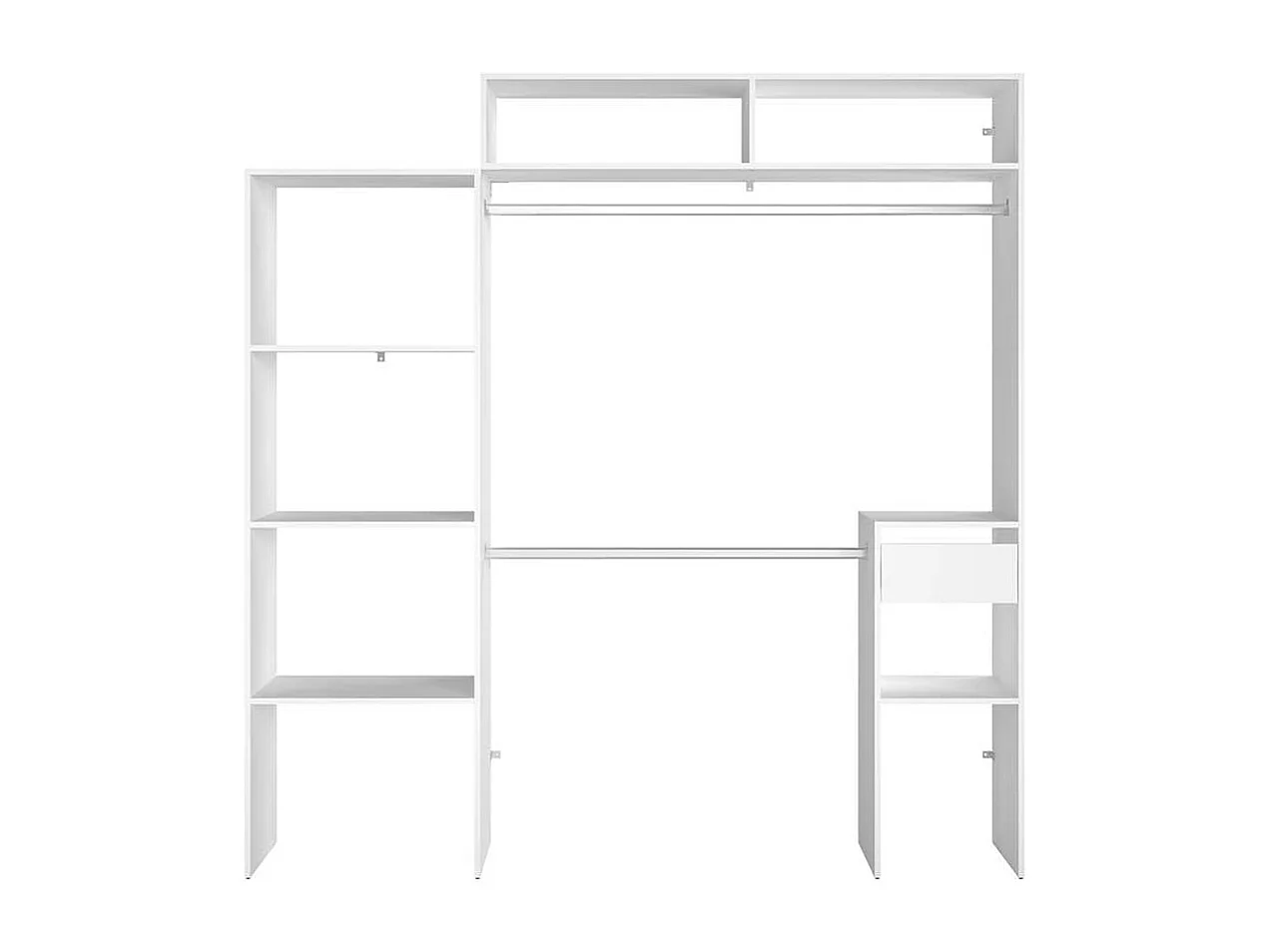 Elysée - Dressing blanc extensible avec penderie, étagères et tiroirs