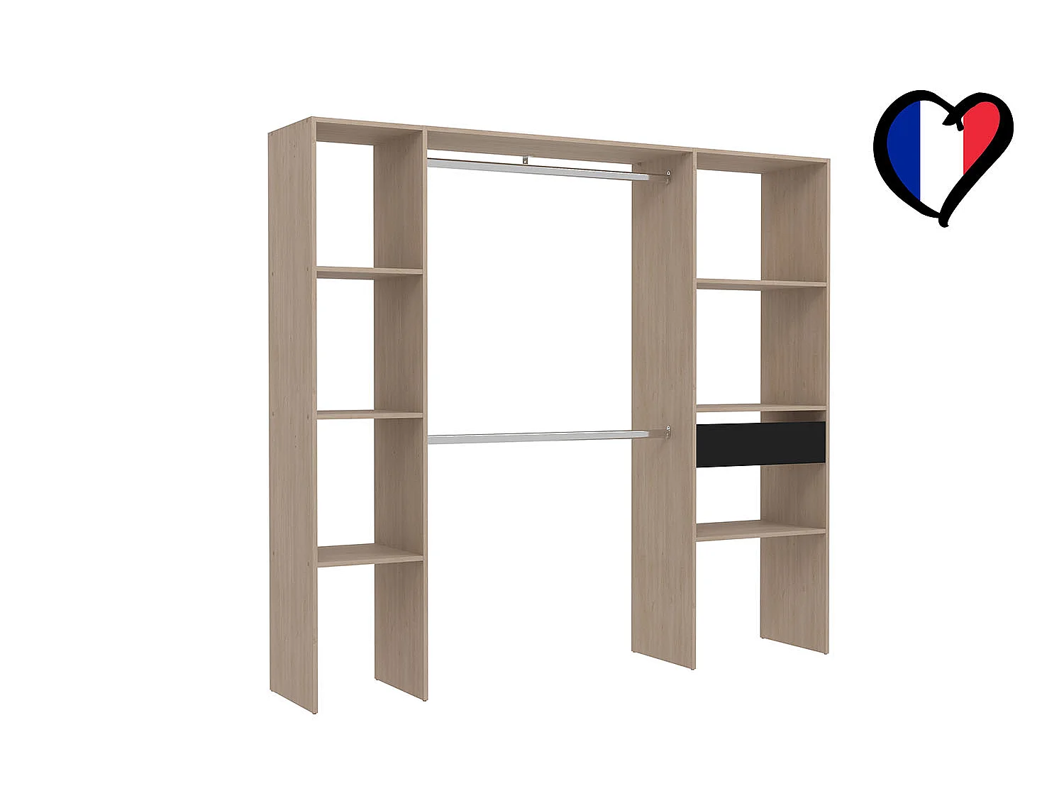 Kledingkast Bois 6 Planken 1 Lade 2 Kledingstangen ELYSEE 198x40x180 cm