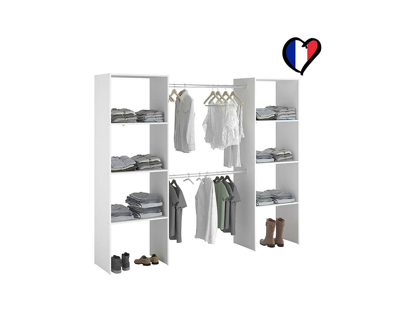 Dressing blanc 6 étagères, 2 penderies 220 x 40 x 180 cm ELYSEE