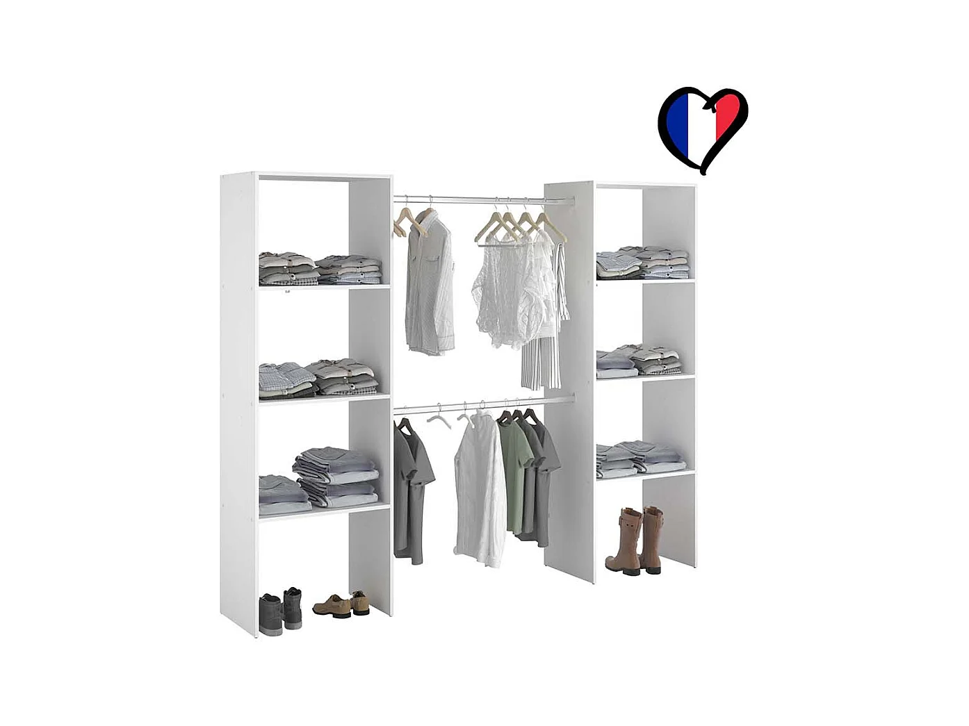 Dressing blanc 6 étagères, 2 penderies 220 x 40 x 180 cm ELYSEE