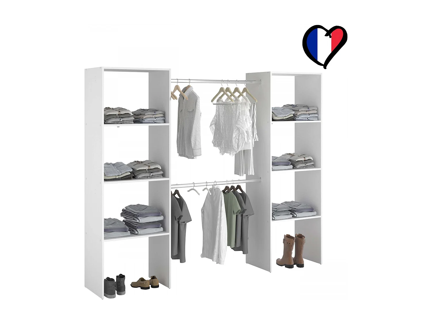 Vestidor blanco con 6 estantes + 2 armarios ELYSEE