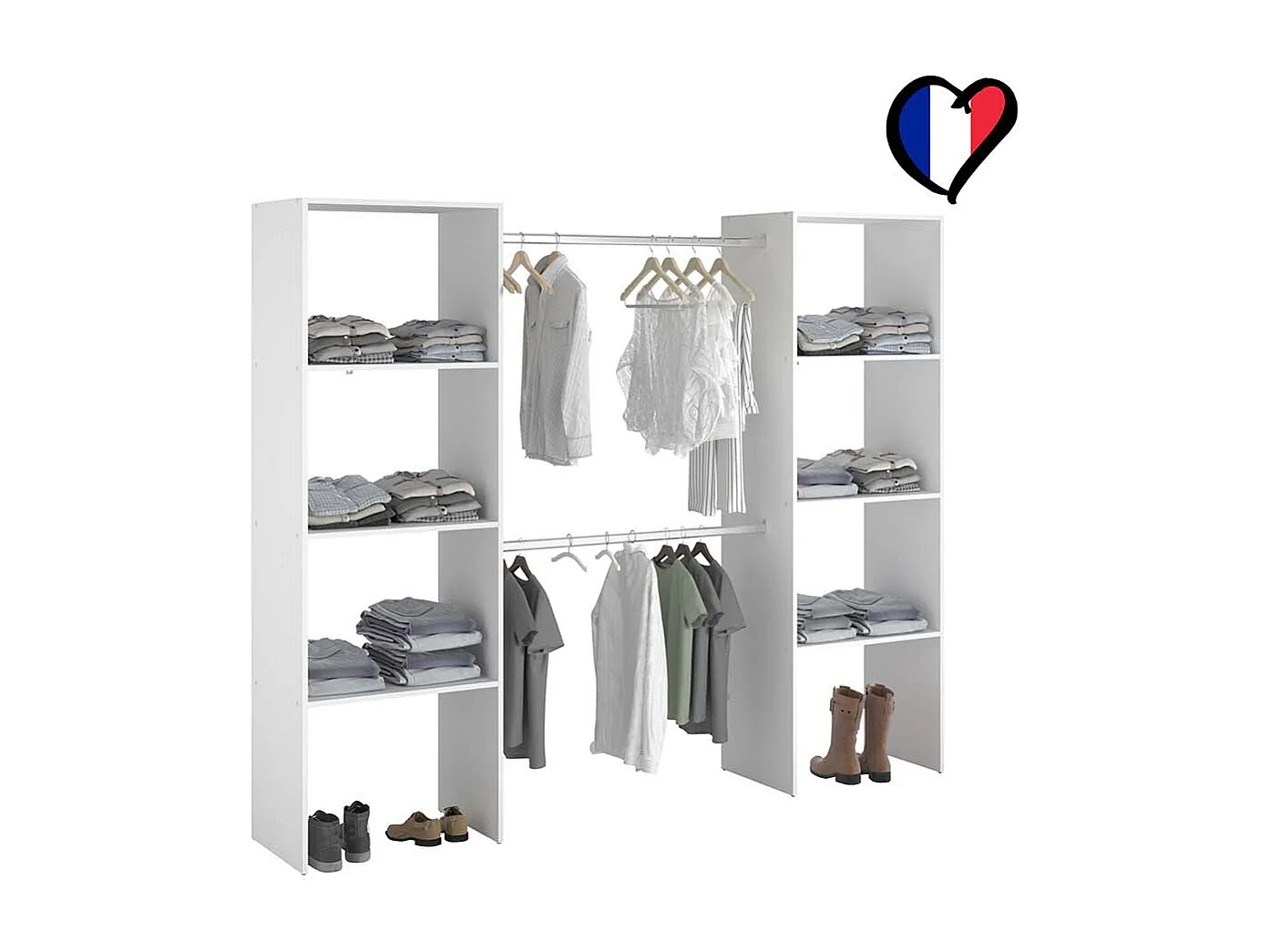 Vestidor blanco con 6 estantes + 2 armarios ELYSEE