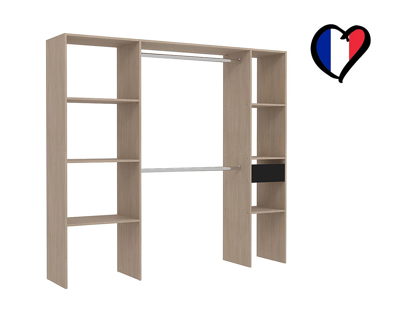 Grote Dressing Bois 6 Planken 1 Lade 2 Kledingstangen 198x180 cm ELYSEE