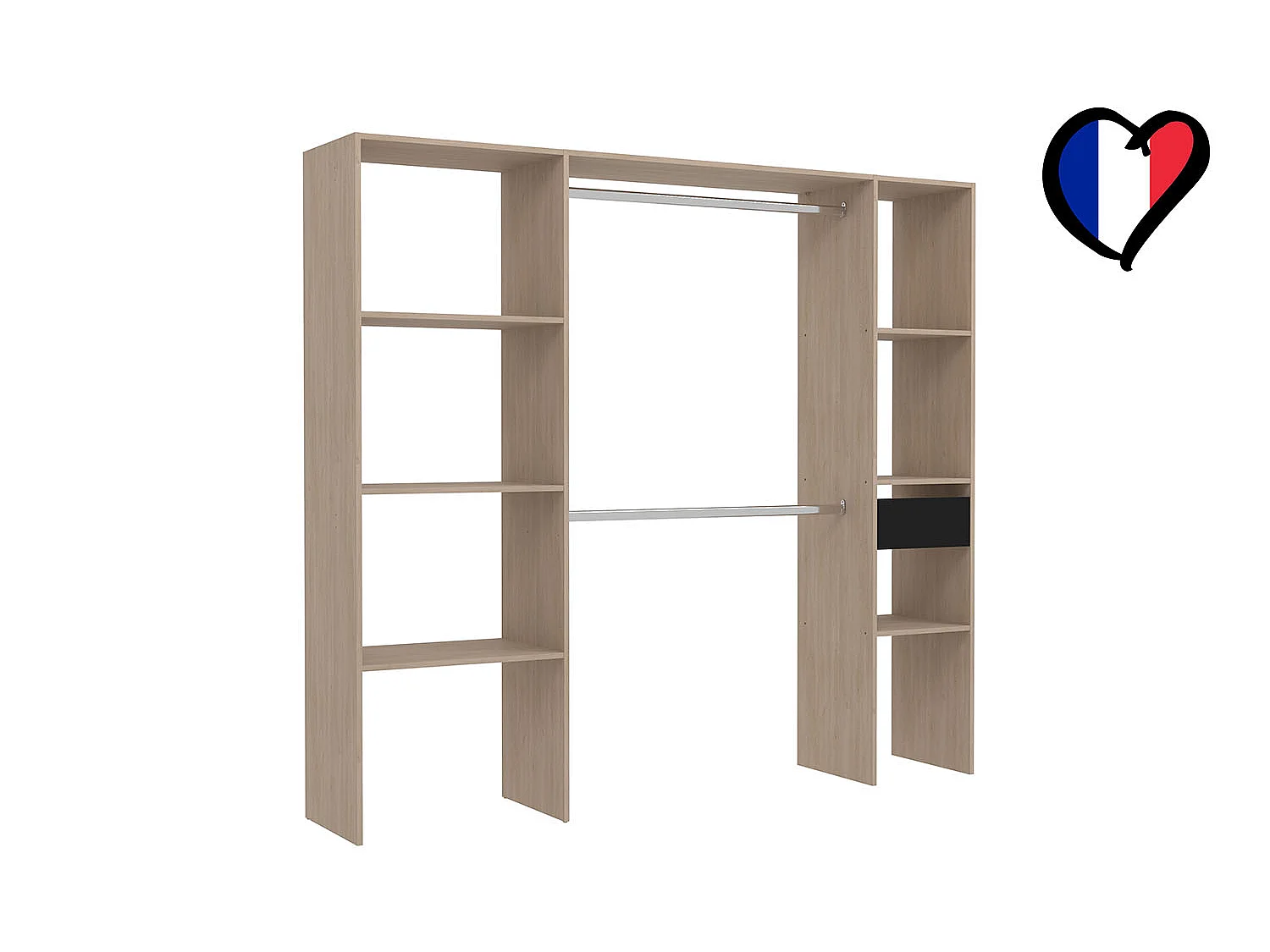 Grote Dressing Bois 6 Planken 1 Lade 2 Kledingstangen 198x180 cm ELYSEE