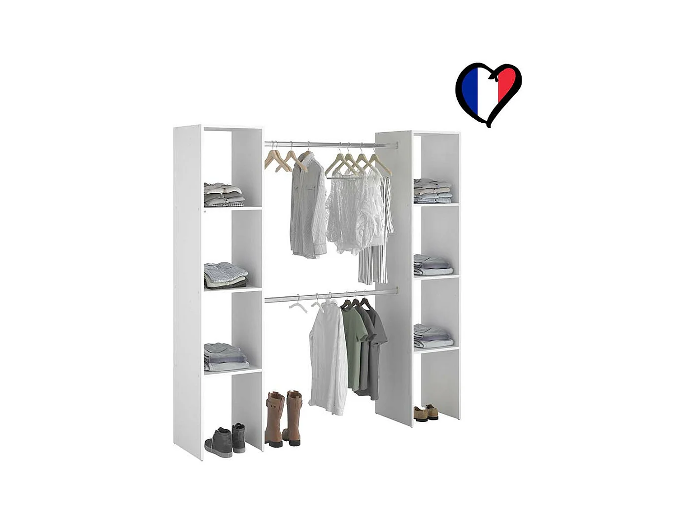 Kleiderschrank 6 Fächer, 2 Garderoben 180 x 40 x 180 cm, weiß ELYSEE