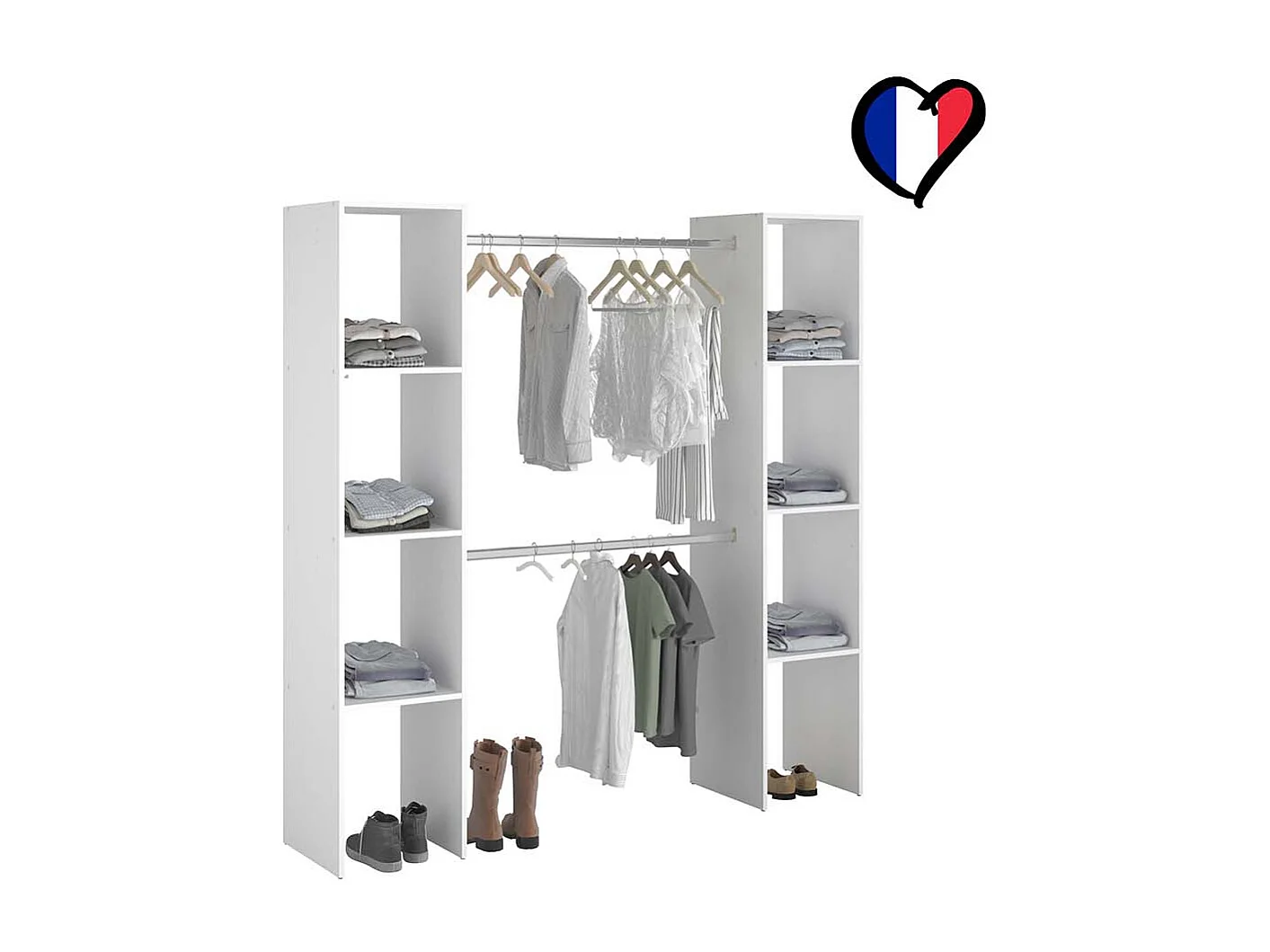 Witte Kledingkast 180x40x180 met Planken en Kledingstangen - Gemaakt in Frankrijk