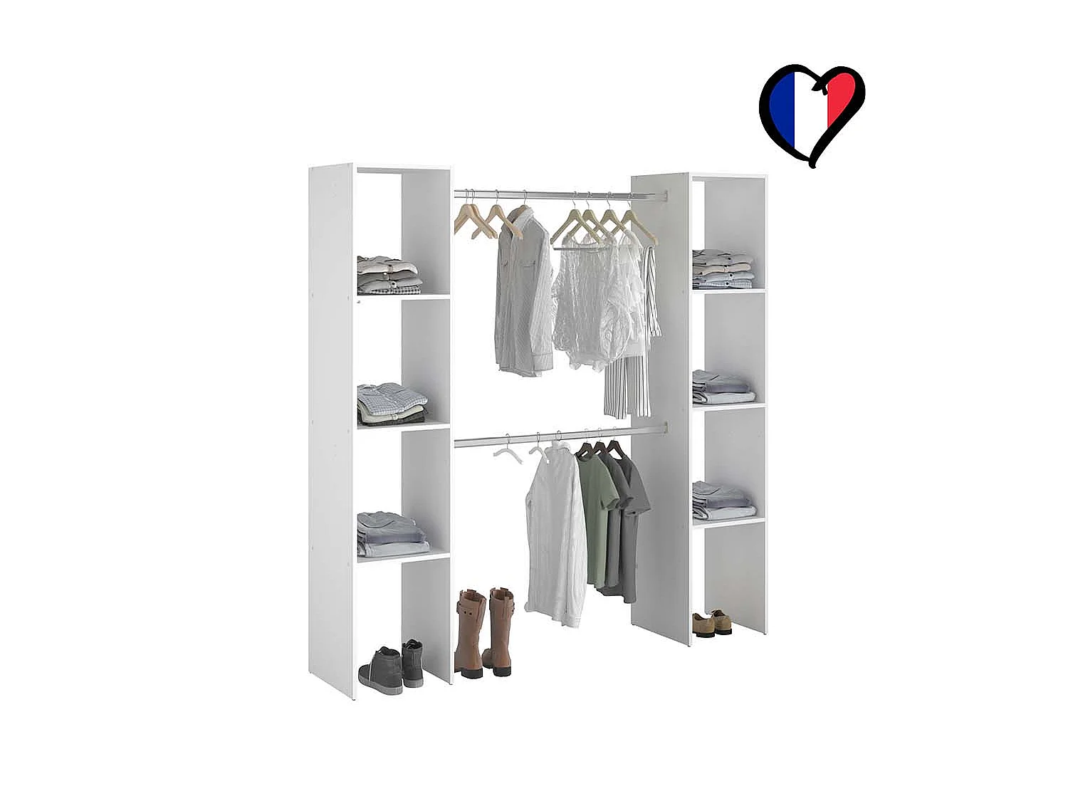 Dressing blanc 6 étagères 2 penderies 180 x 40 x 180 cm ELYSEE