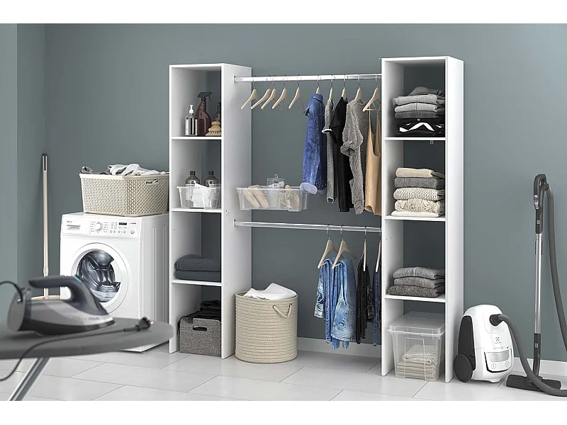 Witte Kledingkast 180x40x180 met Planken en Kledingstangen - Gemaakt in Frankrijk