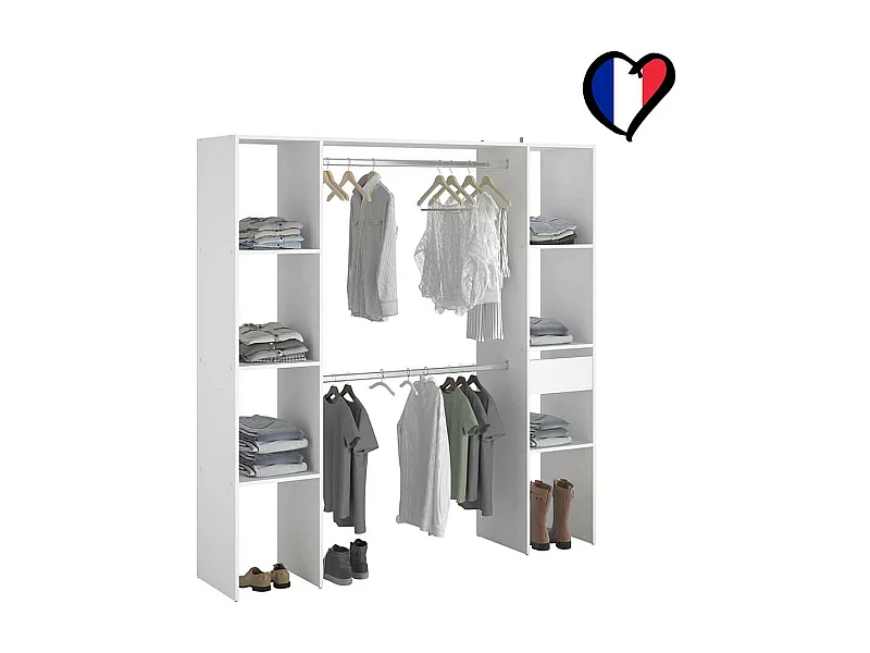 Kleiderschrank 6 Fächer, 1 Schublade, 2 Garderoben 180 x 40 x 180 cm ELYSEE