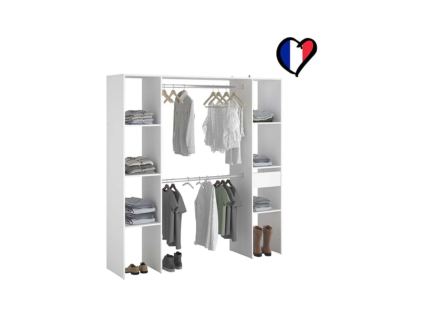 Kleiderschrank 6 Fächer, 1 Schublade, 2 Garderoben 180 x 40 x 180 cm ELYSEE