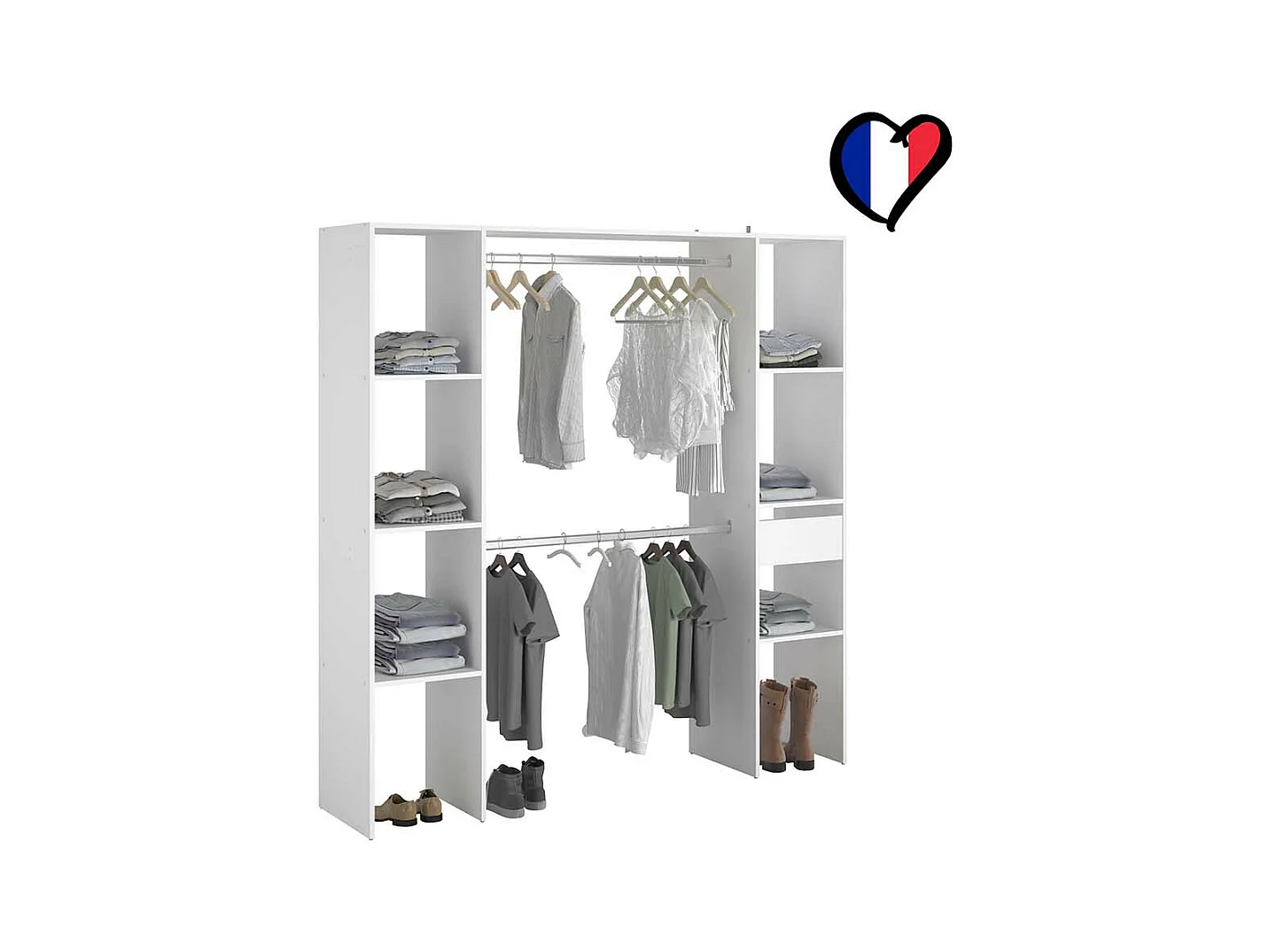 Dressing blanc 6 étagères, 1 tiroir, 2 penderies 180 x 40 x 180 cm ELYSEE