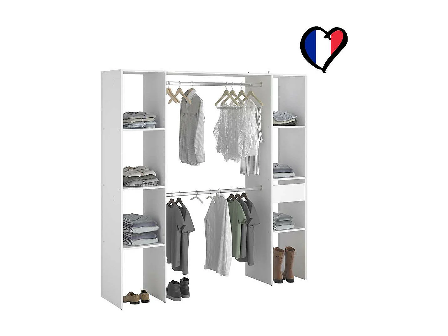 Grote Kledingkast Grand Dressing Blanc 180x40x180 met Planken, Kledingstangen en Lade - ELYSEE