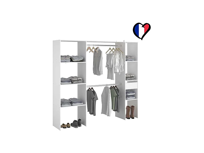 Grote Witte Kledingkast Grand Dressing Blanc met 6 Planken, 1 Lade, 2 Kledingstangen 198x40x180 ELYSEE