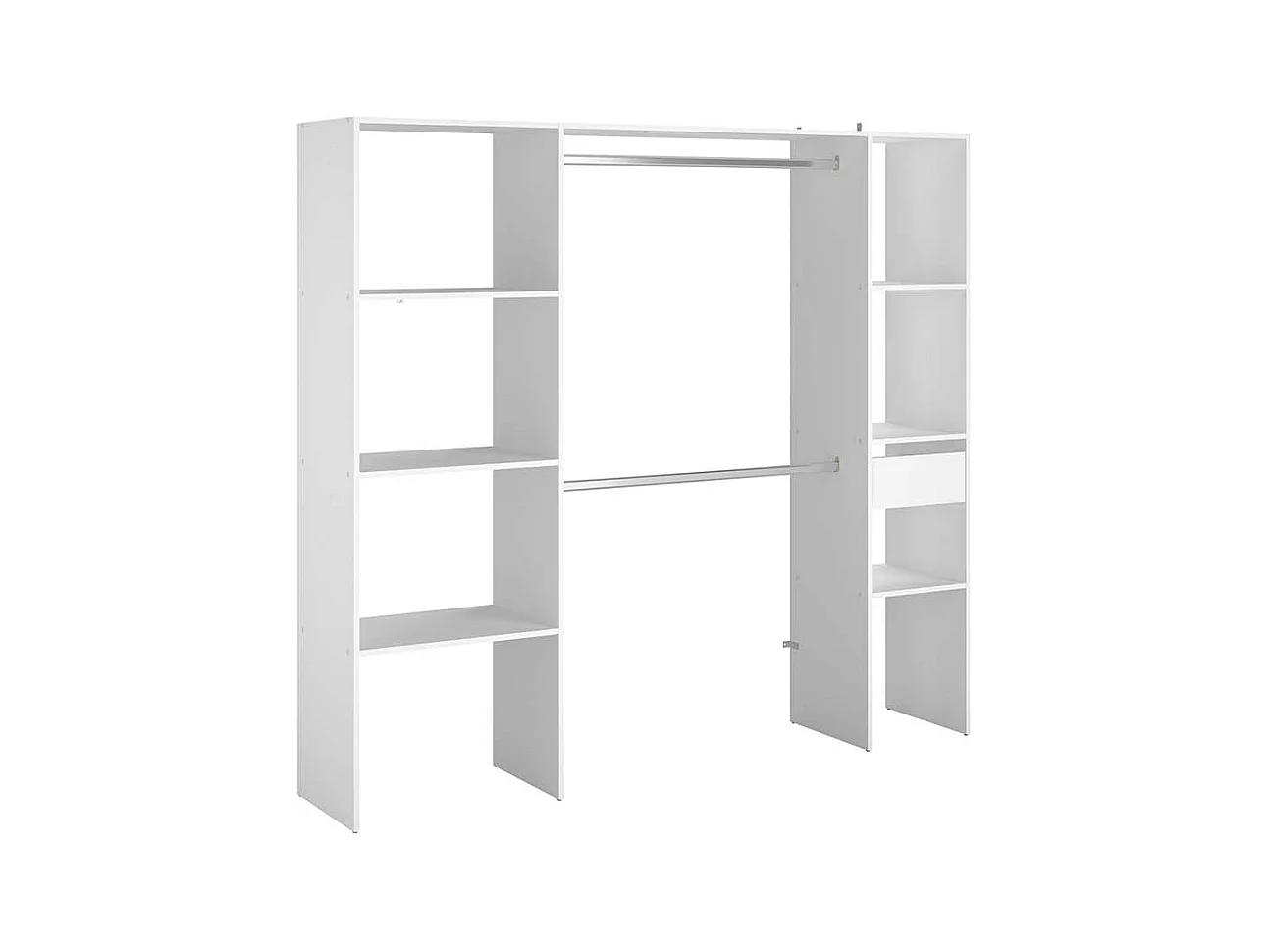 Dressing blanc 6 étagères, 1 tiroir, 2 penderies 198 x 40 x 180 cm ELYSEE