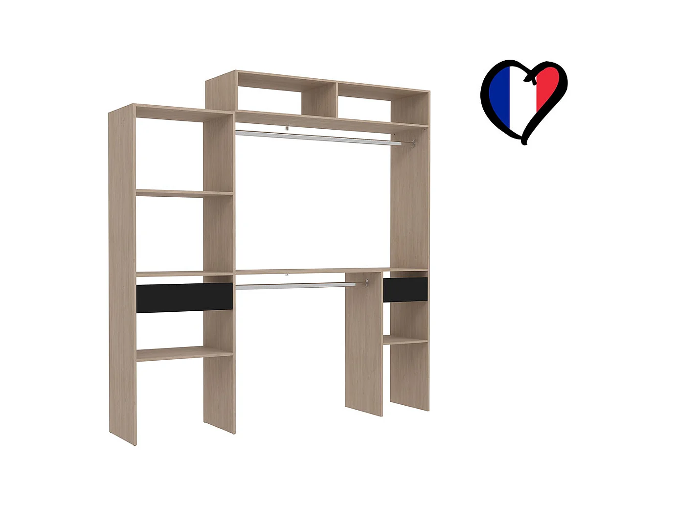 Armadio in legno estendibile, 2 armadi, 4 ripiani, un cassetto ELYSEE