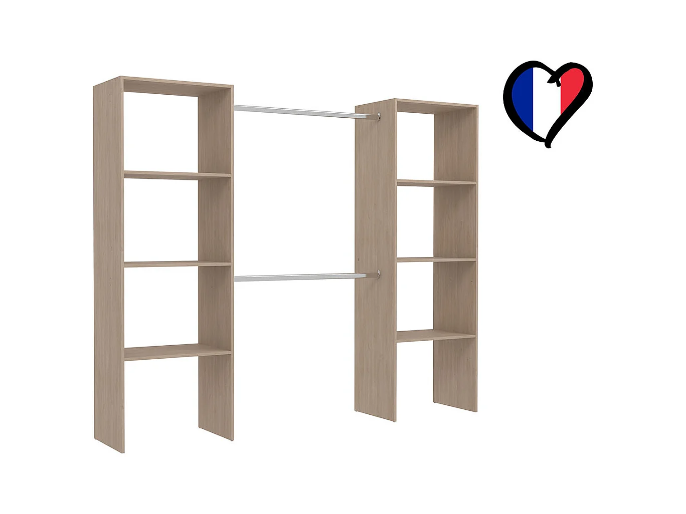 Kleiderschrank mit 6 Fächern und 2 Garderoben: 220 x 40 x 180 cm ELYSEE