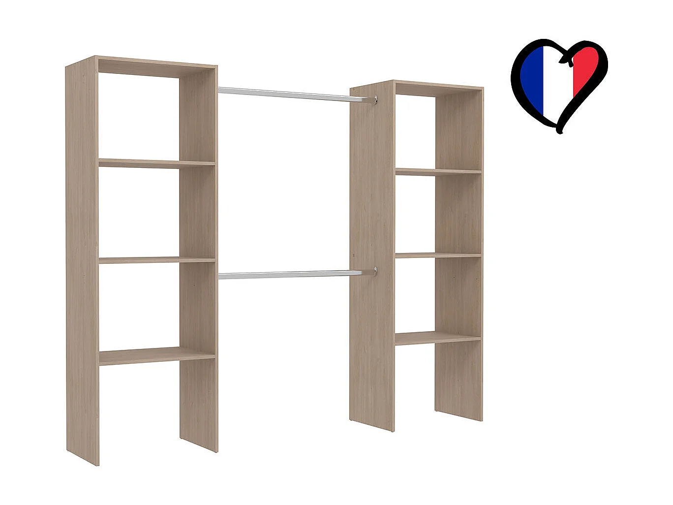 Dressing bois avec 6 étagères et 2 penderies : 220 x 40 x 180 cm ELYSEE