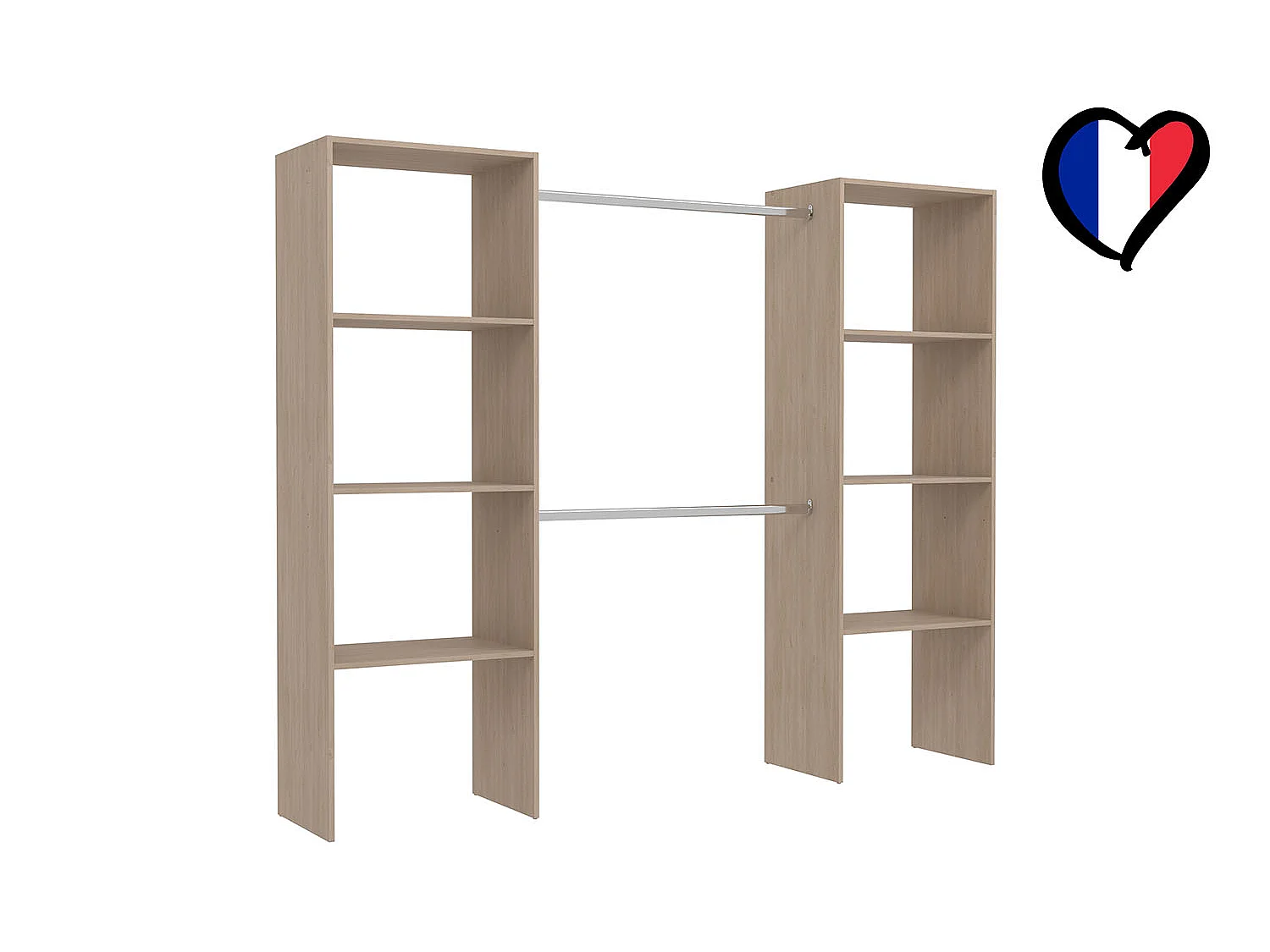 Grote Houten Kledingkast met 6 Planken en 2 Kledingstangen 220x40x180 cm ELYSEE