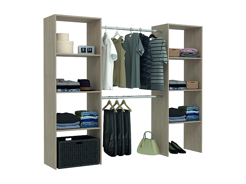 Grande Roupeiro de Madeira com 6 Prateleiras e 2 Cabides 220x40x180 cm ELYSEE