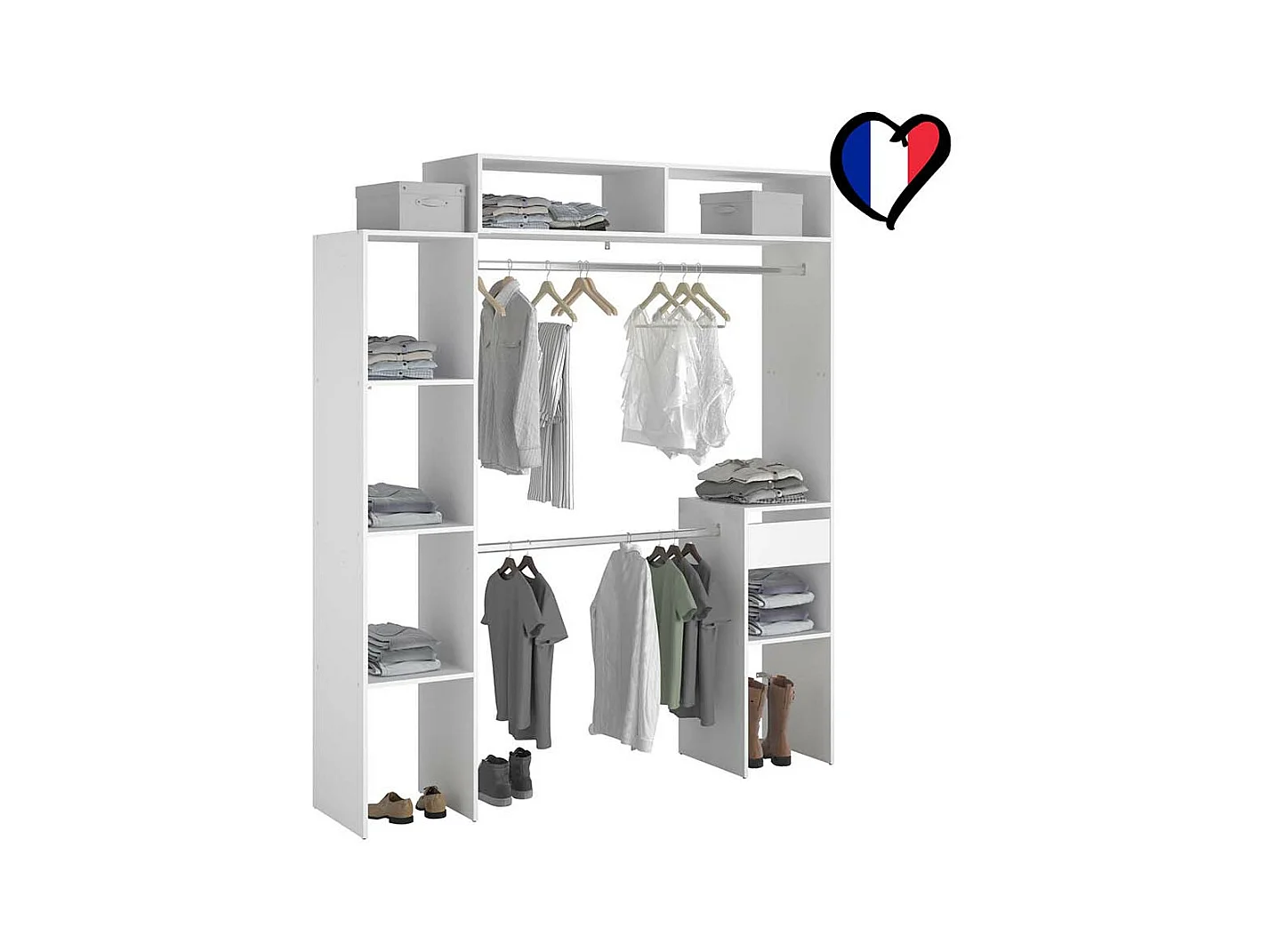 Vestidor extensible 2 armarios + 4 estantes + 1 cajón ELYSEE