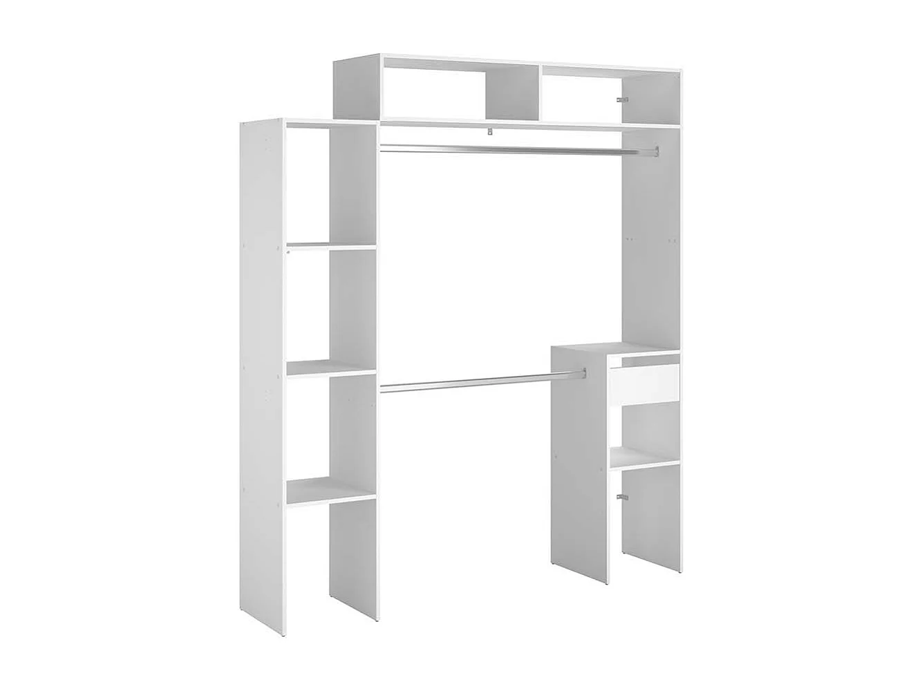 Elysée - Dressing blanc extensible avec 2 penderies, 4 étagères et 1 tiroir