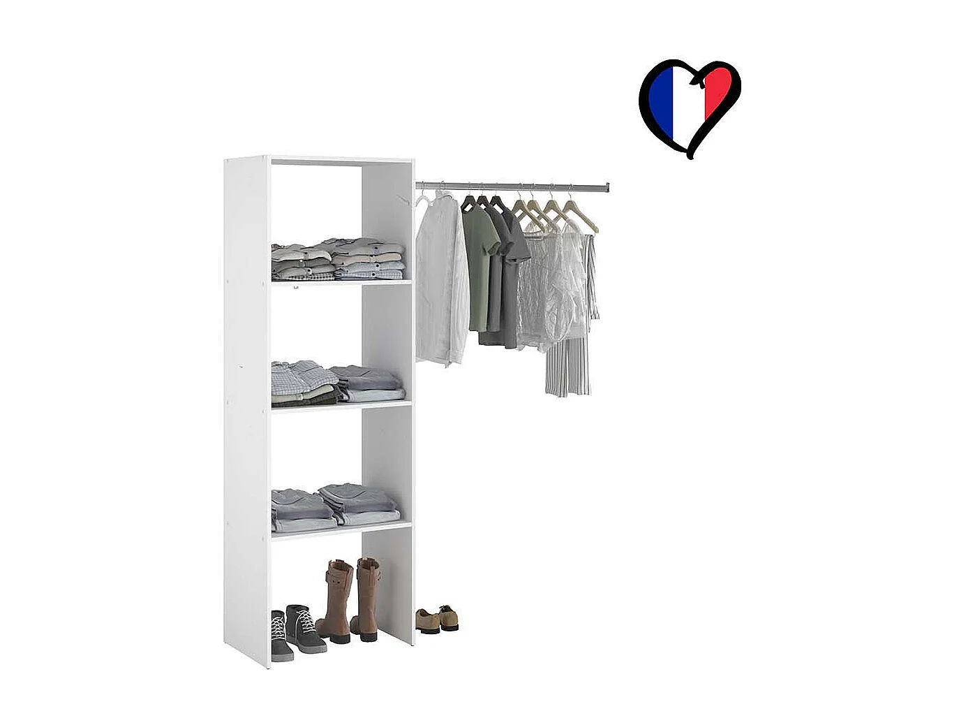 Dressing blanc 3 étagères, penderie 160 x 40 x 180 cm ELYSEE