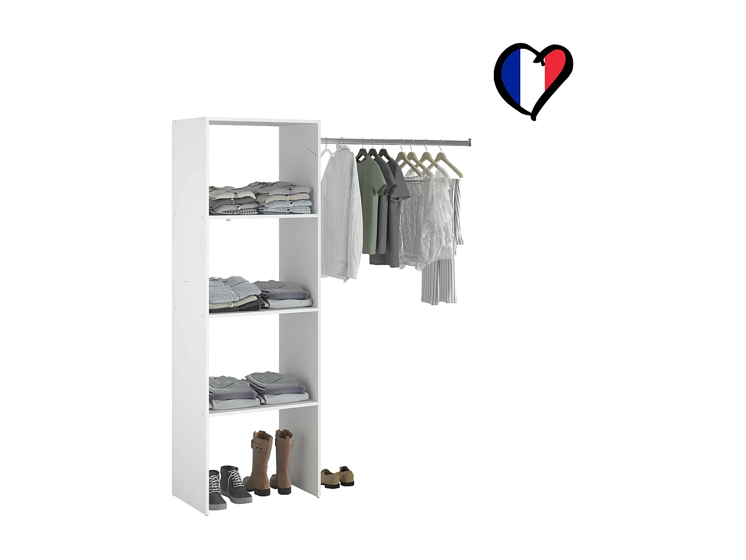 Dressing blanc 3 étagères, penderie 160 x 40 x 180 cm ELYSEE