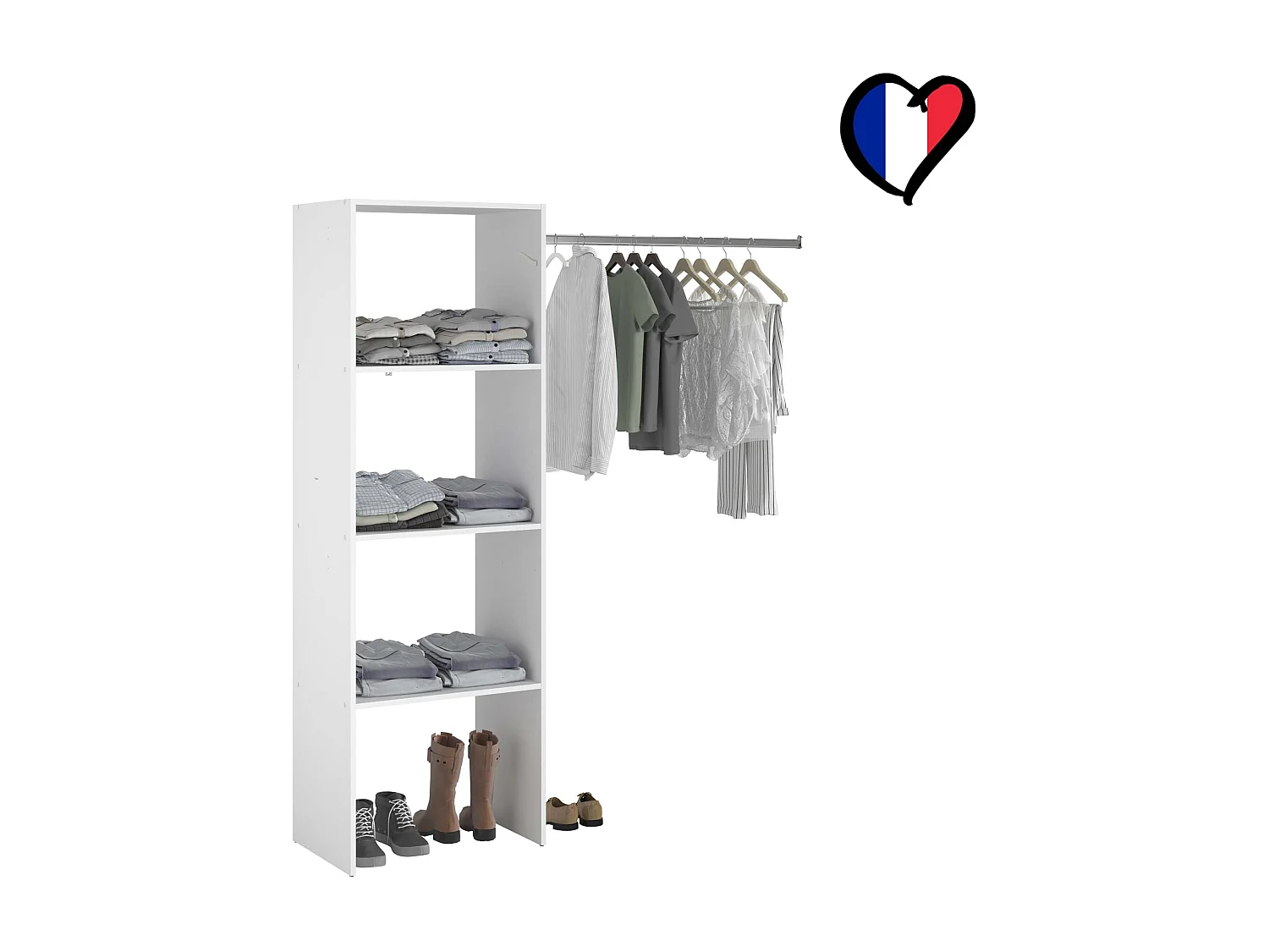 Dressing blanc 3 étagères, penderie 160 x 40 x 180 cm ELYSEE