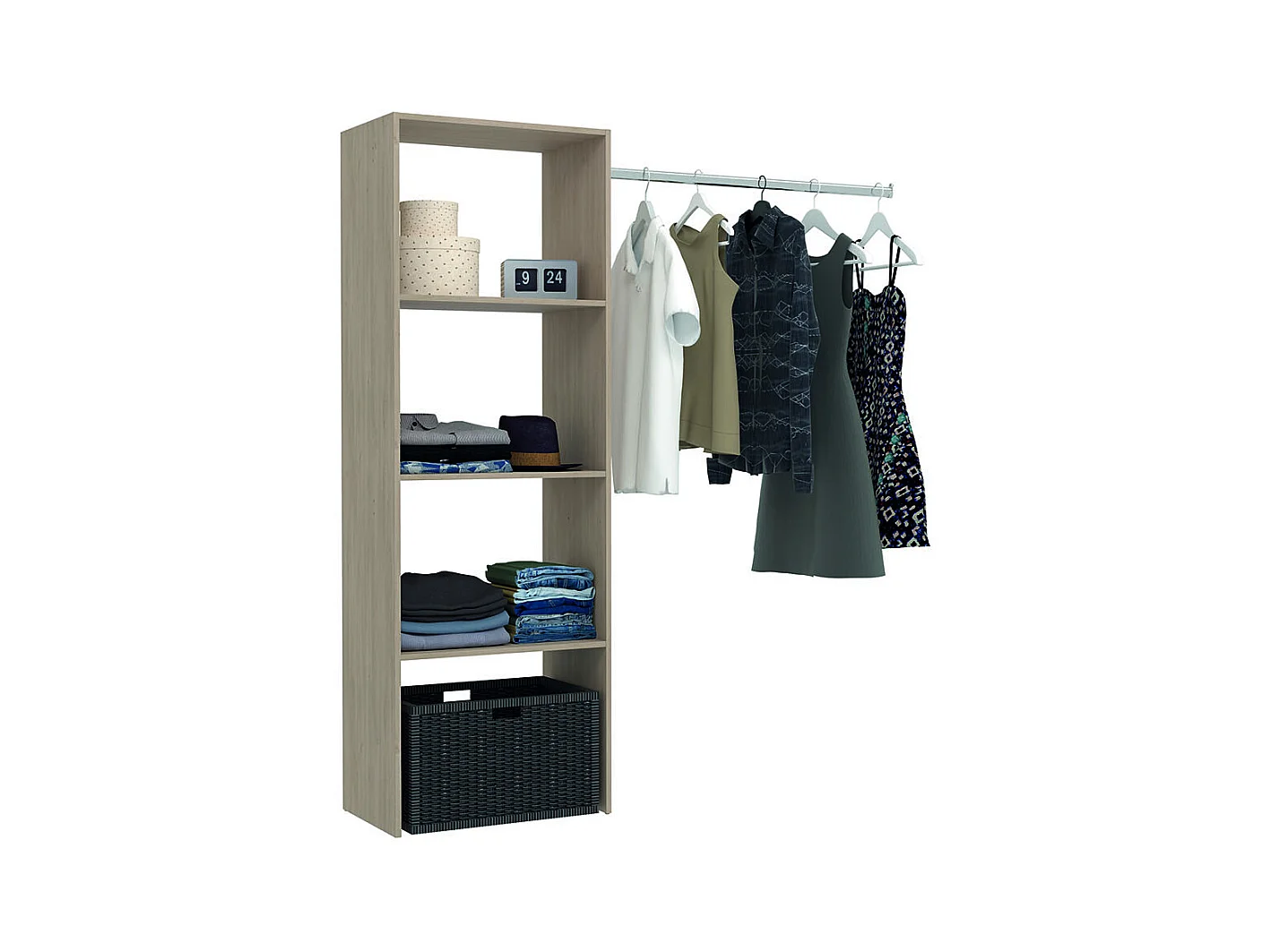 Kleiderschrank aus Holz,  3 Fächer und Garderobe: 160 x 40 x 180 cm ELYSEE