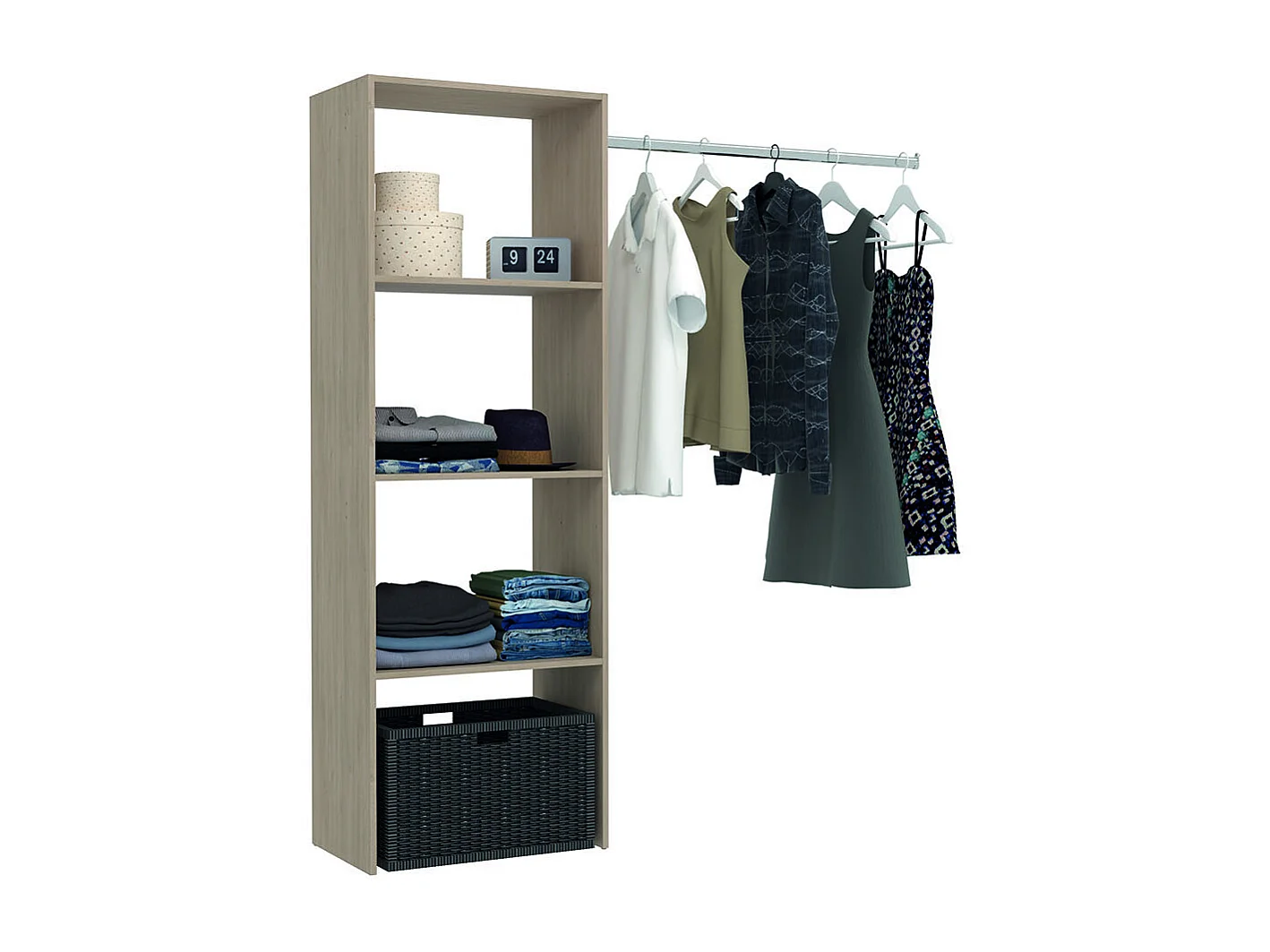 Kleiderschrank aus Holz,  3 Fächer und Garderobe: 160 x 40 x 180 cm ELYSEE
