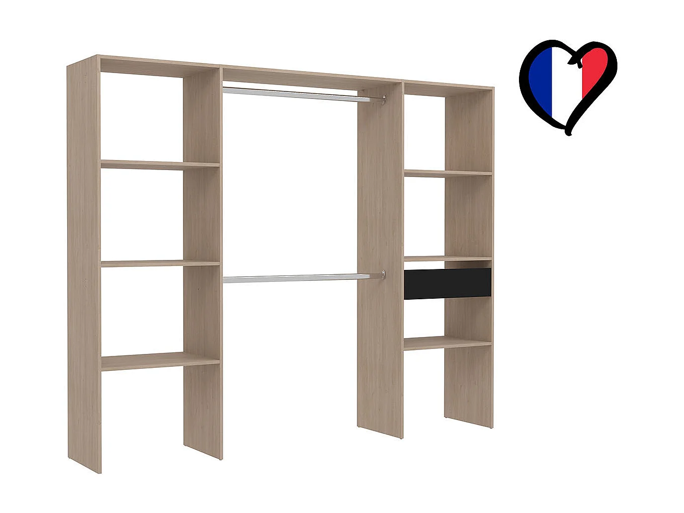 Grande Roupeiro Bois 6 Prateleiras 1 Gaveta 2 Cabides 220x40x180 cm ELYSEE