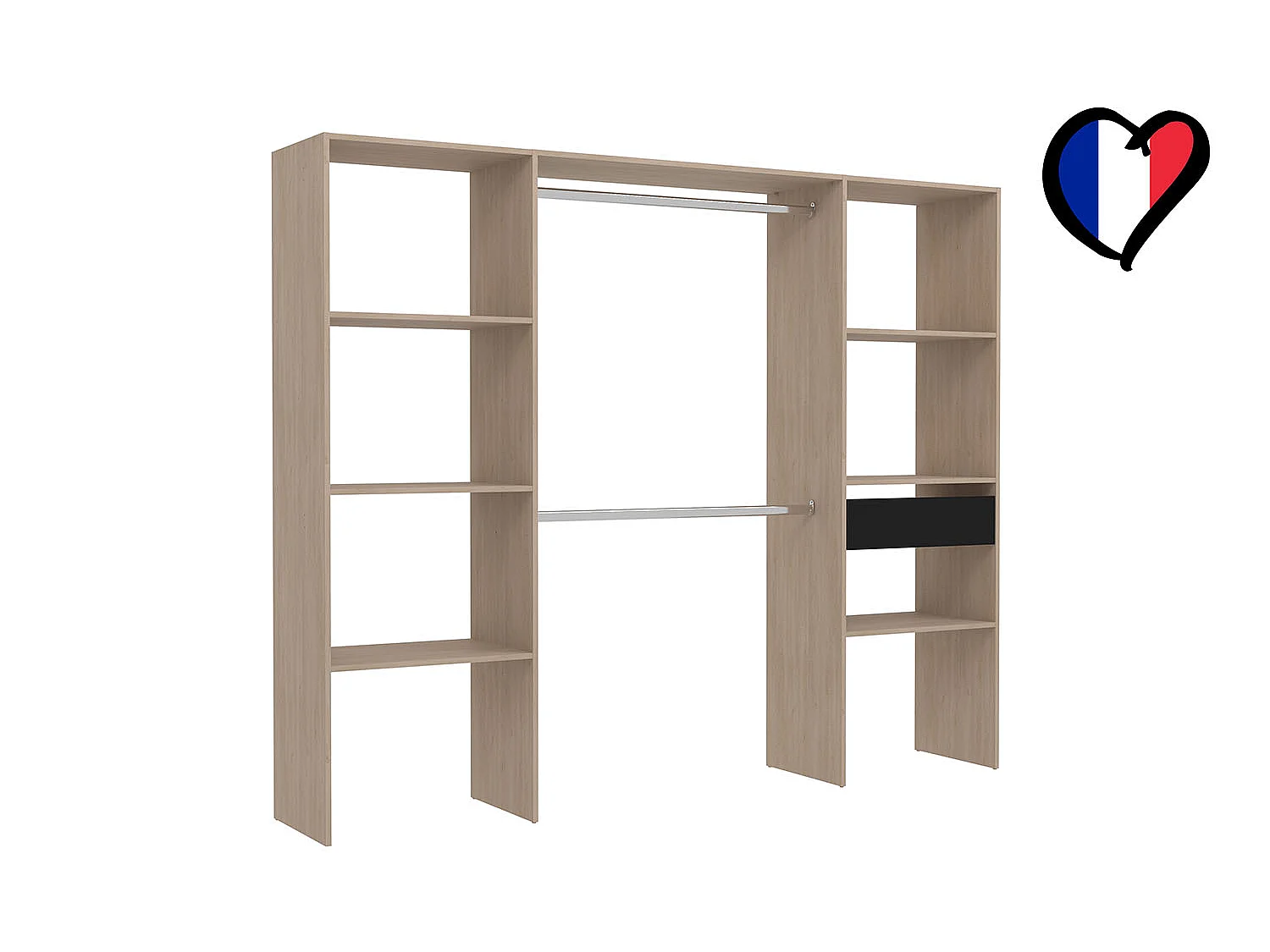 Grande Roupeiro Bois 6 Prateleiras 1 Gaveta 2 Cabides 220x40x180 cm ELYSEE