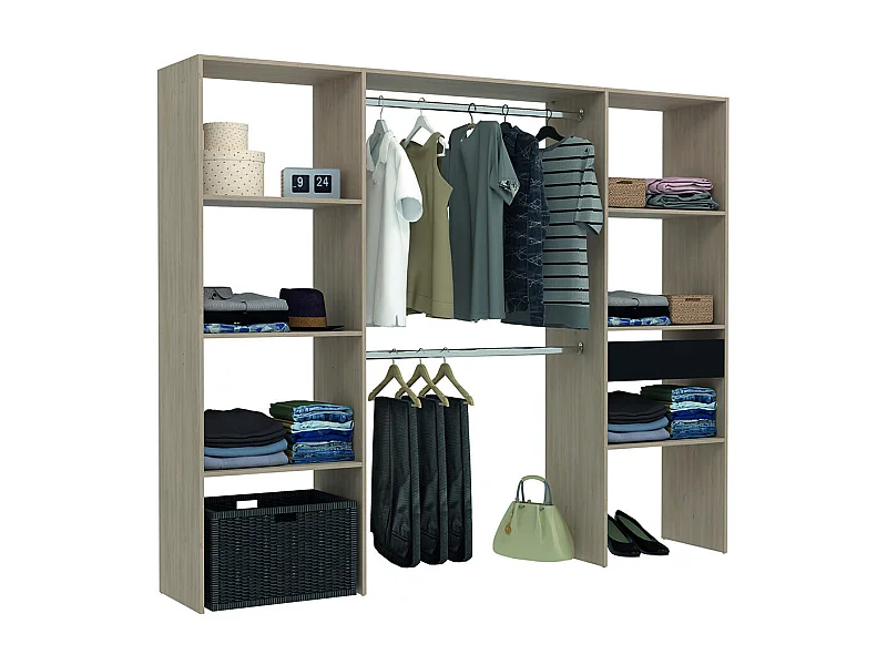 Grande Roupeiro Bois 6 Prateleiras 1 Gaveta 2 Cabides 220x40x180 cm ELYSEE